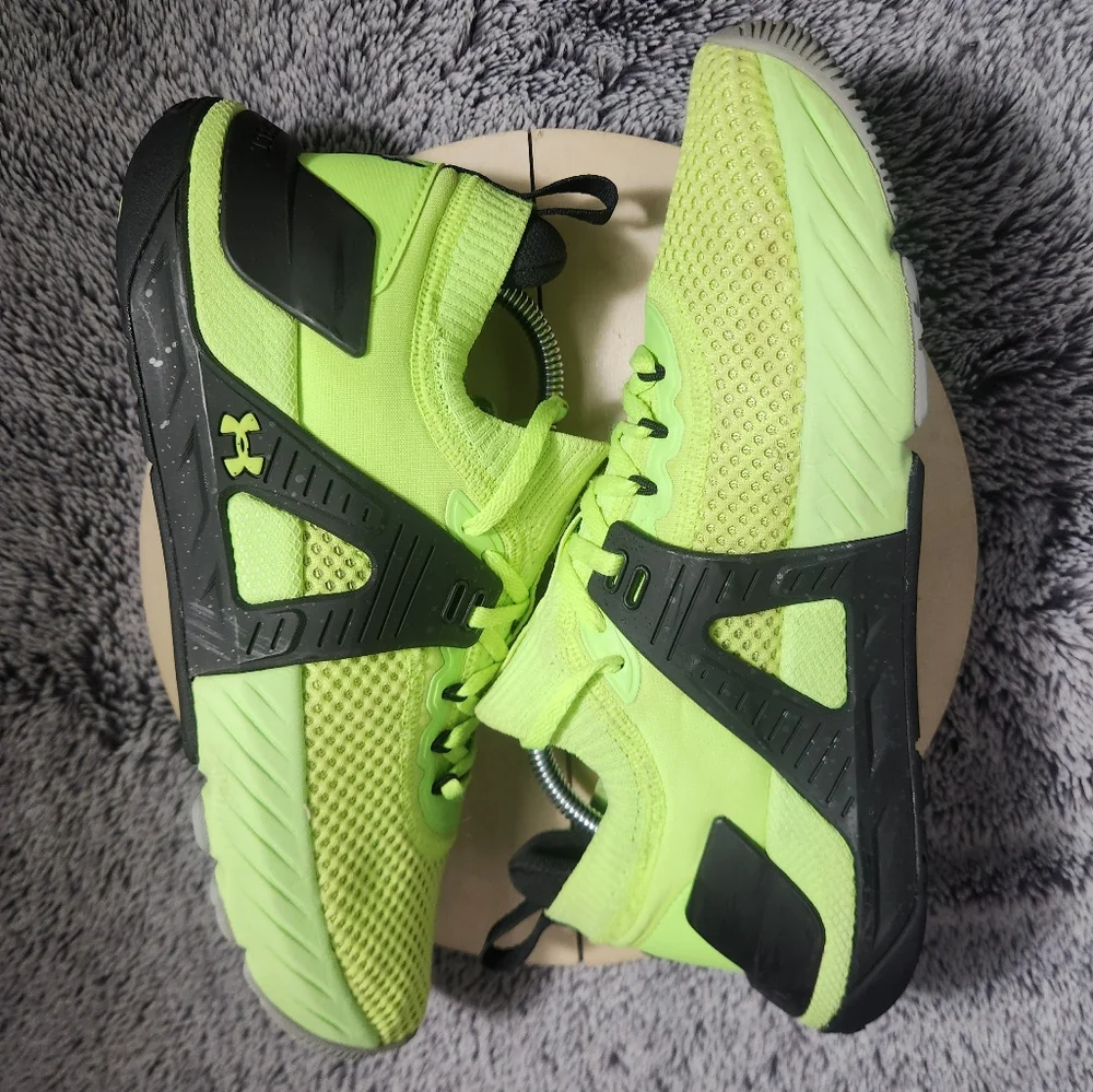 Under Armour Project Rock 4 HOVR Bull Neon Volt Green Black Mens Size 9.5 - Picture 6 of 9